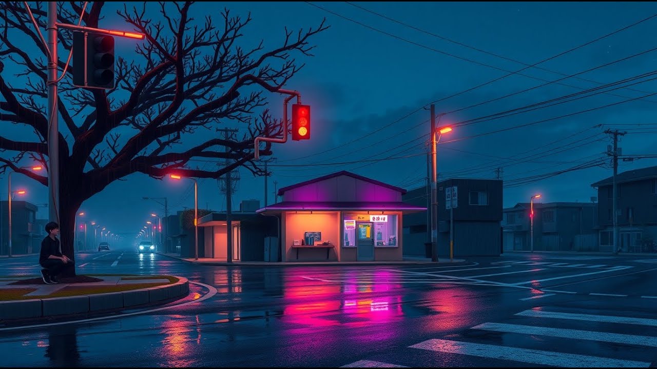 Falling Asleep Under the Red Light 🌙 Soft Rain & Gentle Japanese Lofi