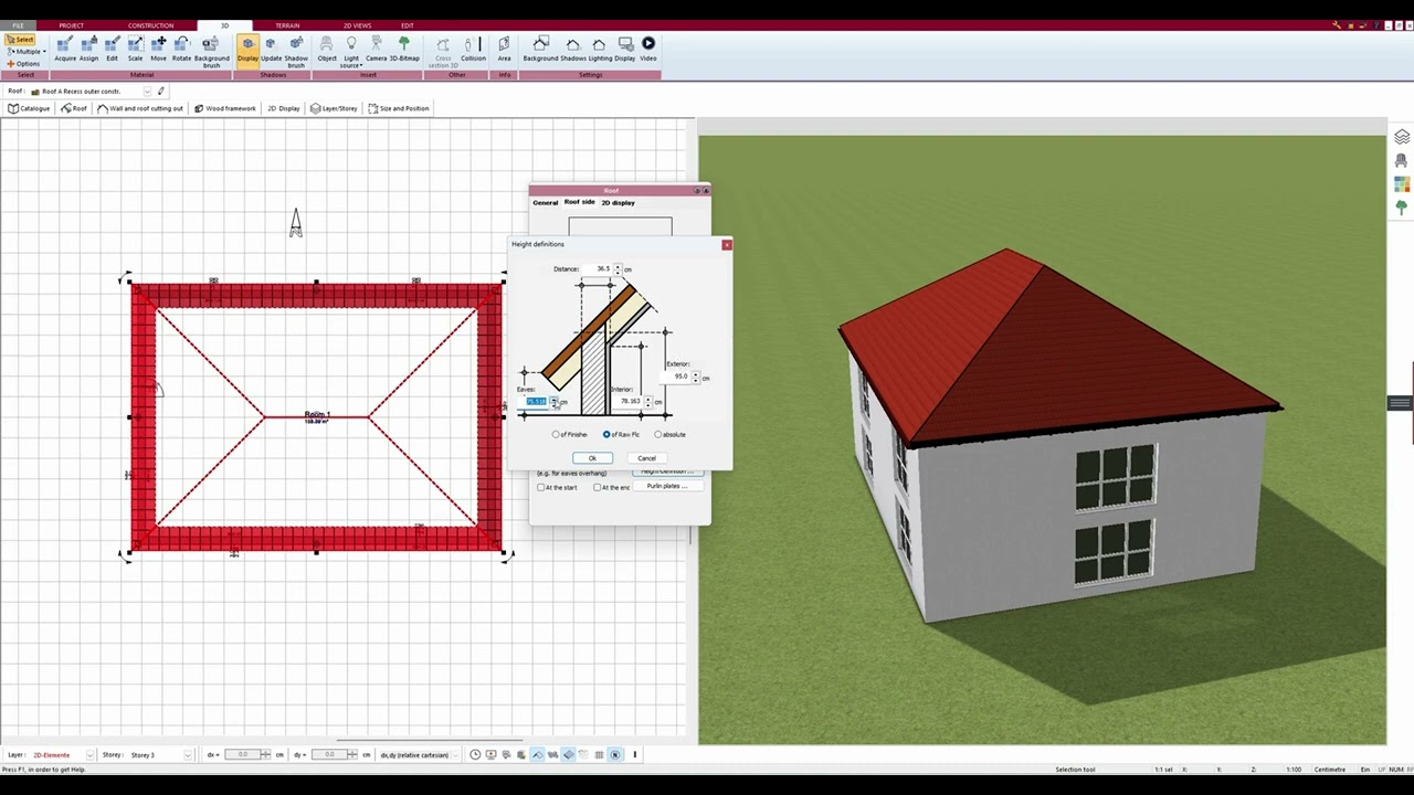 Drawing a roof, gable roof, lean to roof in Plan7Architect