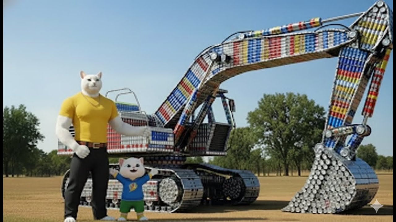 Kitten Gets Teased for Playing with a Tin Can Excavator — Papa Cat’s Shocking Move | Ai Cat Story