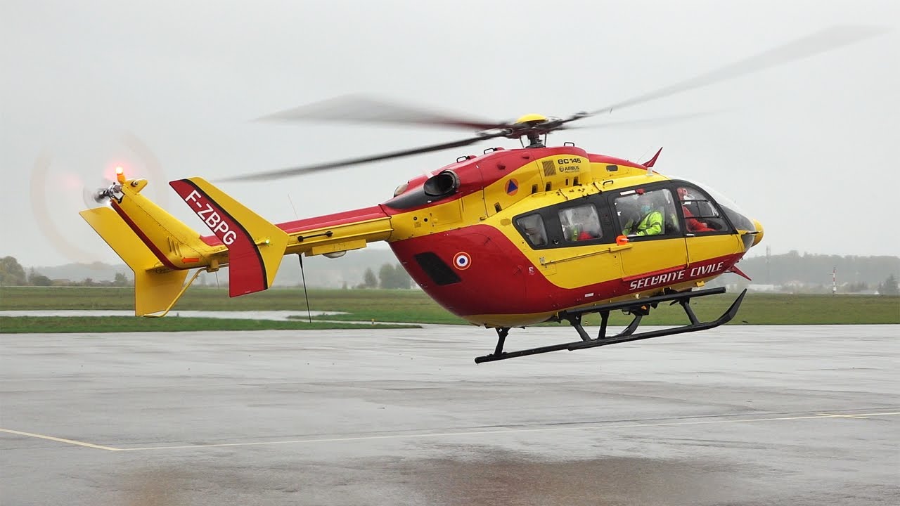 Eurocopter EC145 Sécurité Civile | landing, start up & take off at Nancy airport | avgeek