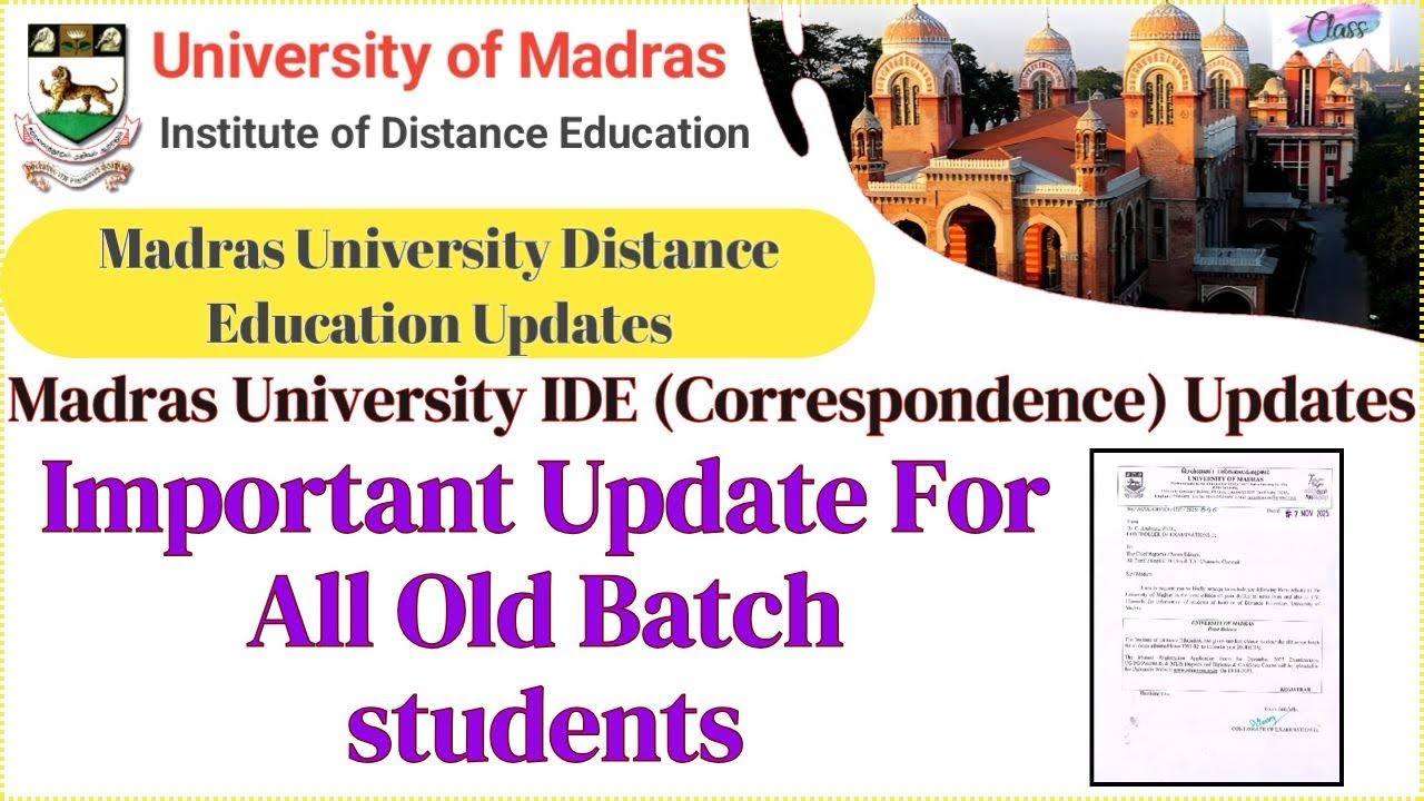 Madras University IDE Latest Update for Dec 2025 Exam | Classlike