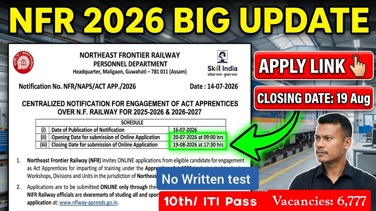 Northeast Frontier Railway Recruitment release 2026 .
