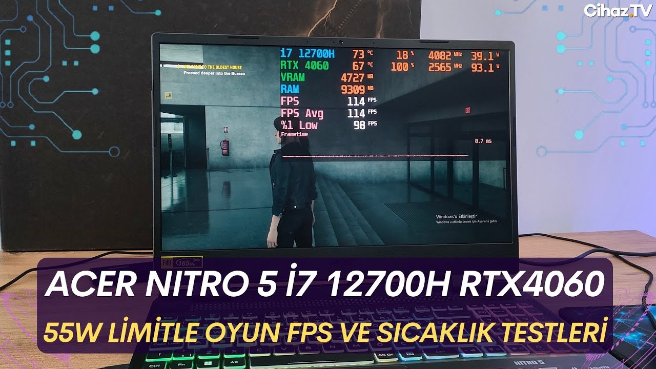 Acer Nitro 5 i7 12700H RTX 4060 - 55W Limitle Oyun FPS ve Sıcaklık Testleri - AN515-58-775TA18
