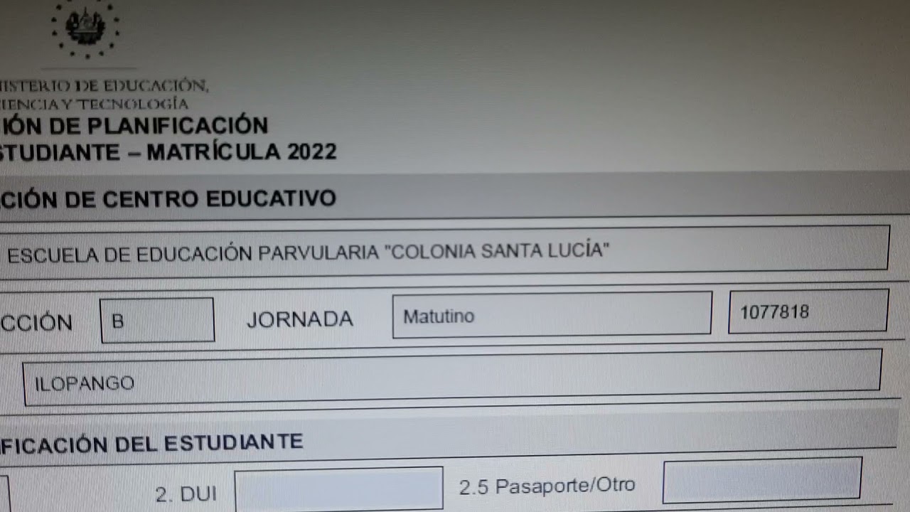 Llenado de formulario ficha del estudiante 2021 para MATRICULA 2022 segun SIGES