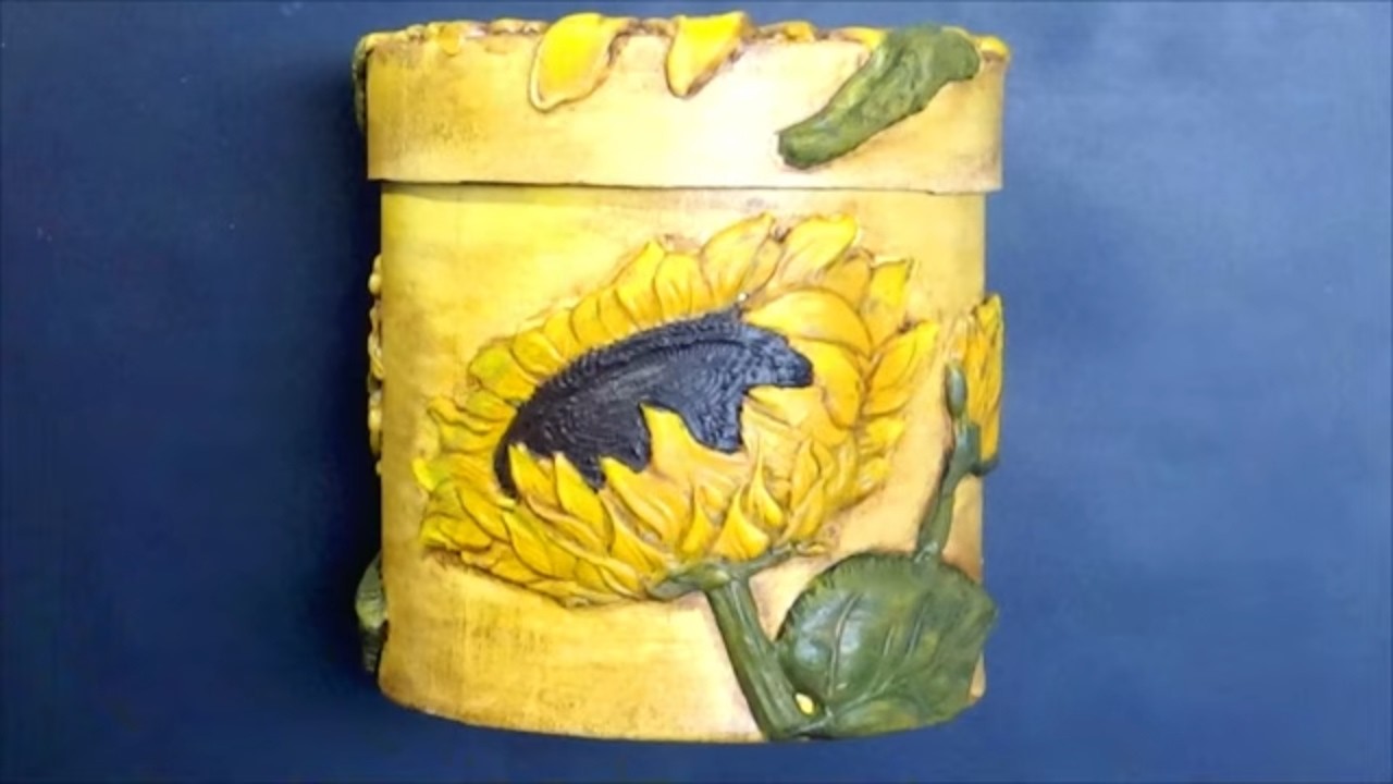 Sunflower Box - Altered Box with Air Dry Foam Clay