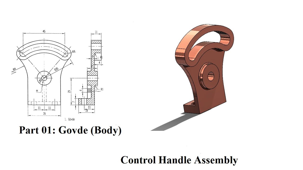 Solidworks Control Handle Assembly Teknik Resim, Part 01 Govde (Body) in Solidworks