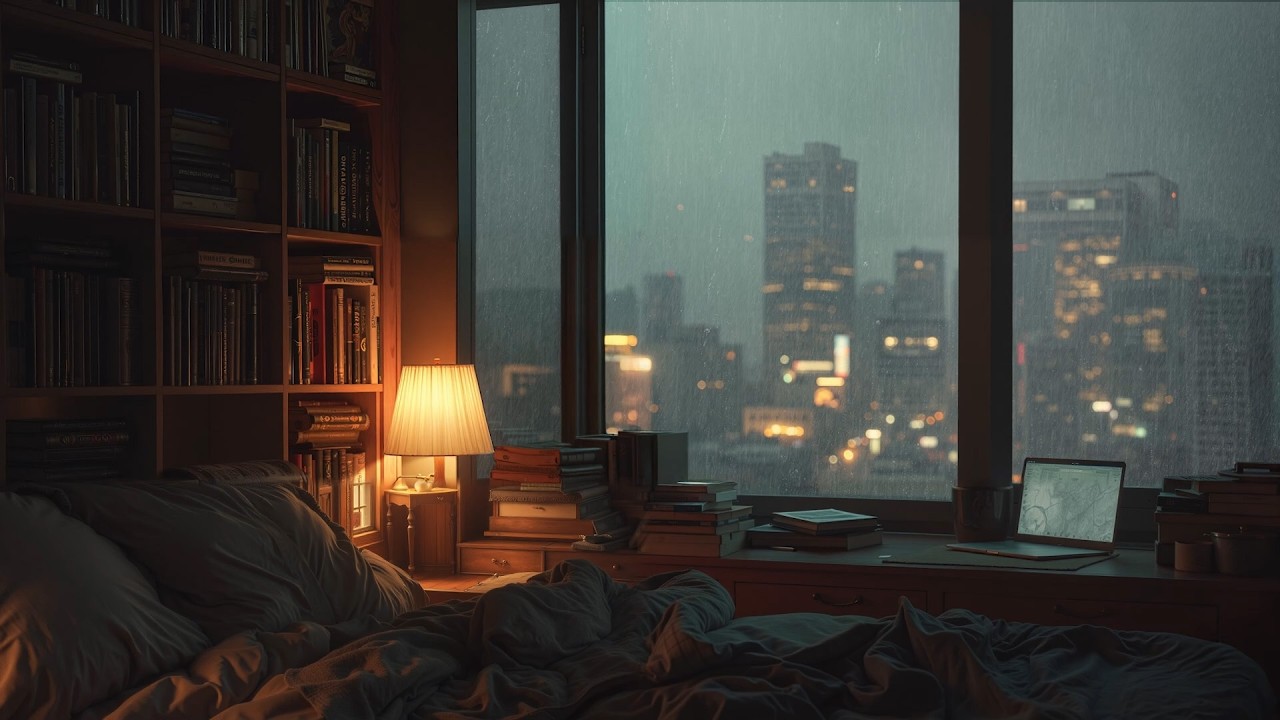 Rain Falling All Night in Lake Tahoe ❄️ Cozy Cabin Ambience with Distant Thunder for Sleep