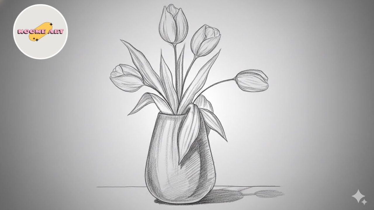 How to draw a flower vase of tulips | easy beautiful flower drawing step by step