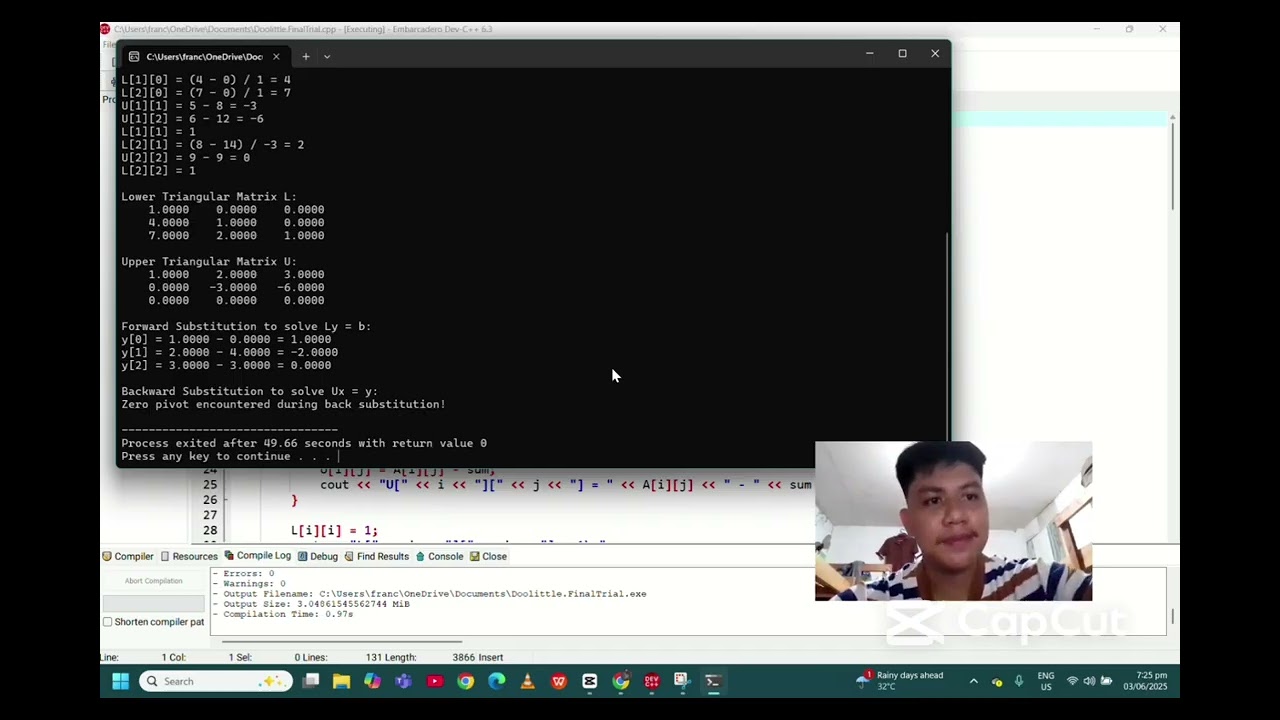 Doolittle Method in C++ | Step-by-Step LU Decomposition Tutorial