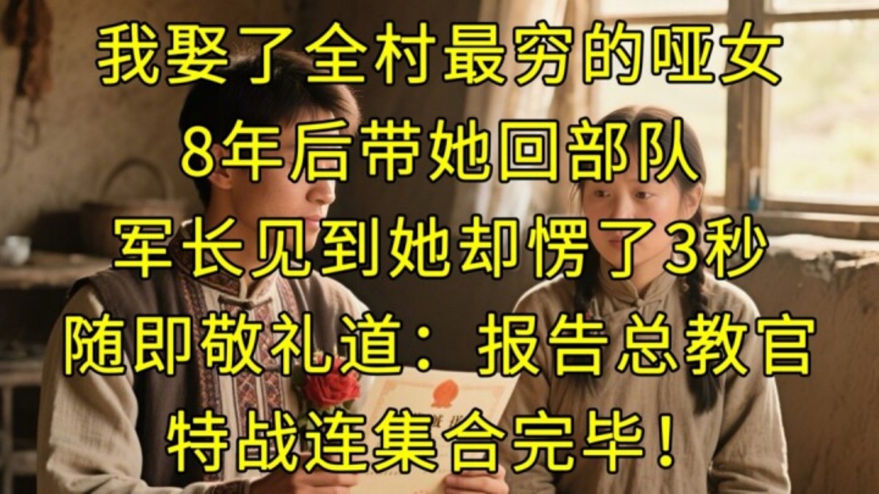 我娶了全村最窮的啞女，8年後帶她回部隊，軍長見到她卻愣了3秒，隨即敬禮道：報告總教官，特戰連集合完畢！#家庭情感 #情感故事 #故事 #故事分享 #人生百态
