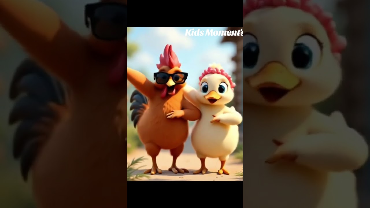 Rooster 🐓 and duck dancing together ❤️ #kidsmoment #funny #cartoon #cute #kids #duck #rooster
