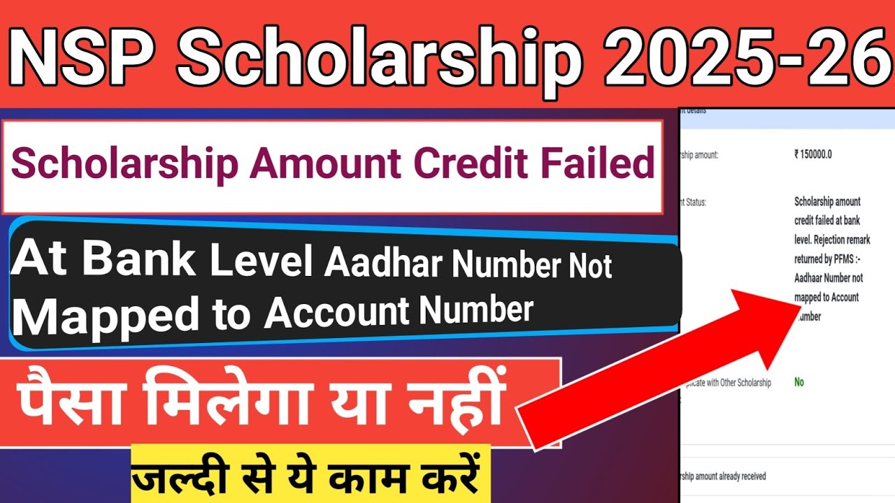 NSP Payment Failed | Fresh And Renewal Payment | Aadhar Number Not Mapped To Account number | NSP 