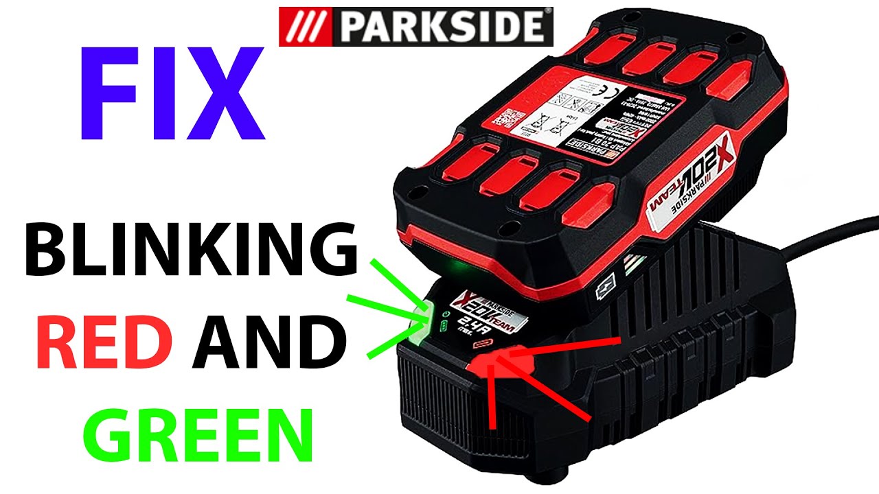 Green and red light on Parkside charger FIX