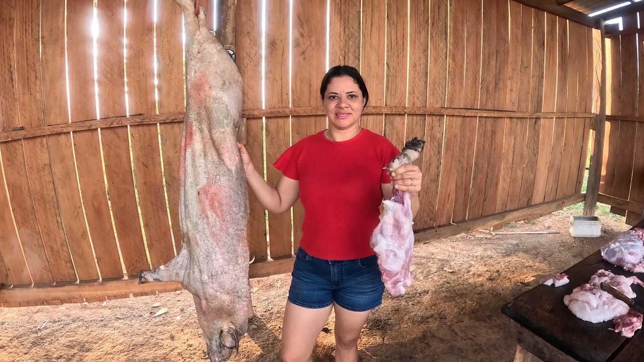 ROTINA NA ROÇA ABATEMOS UM PORCO E PREPARAMOS E FIZEMOS UM FRITO NO FOGÃO DE PEDRA