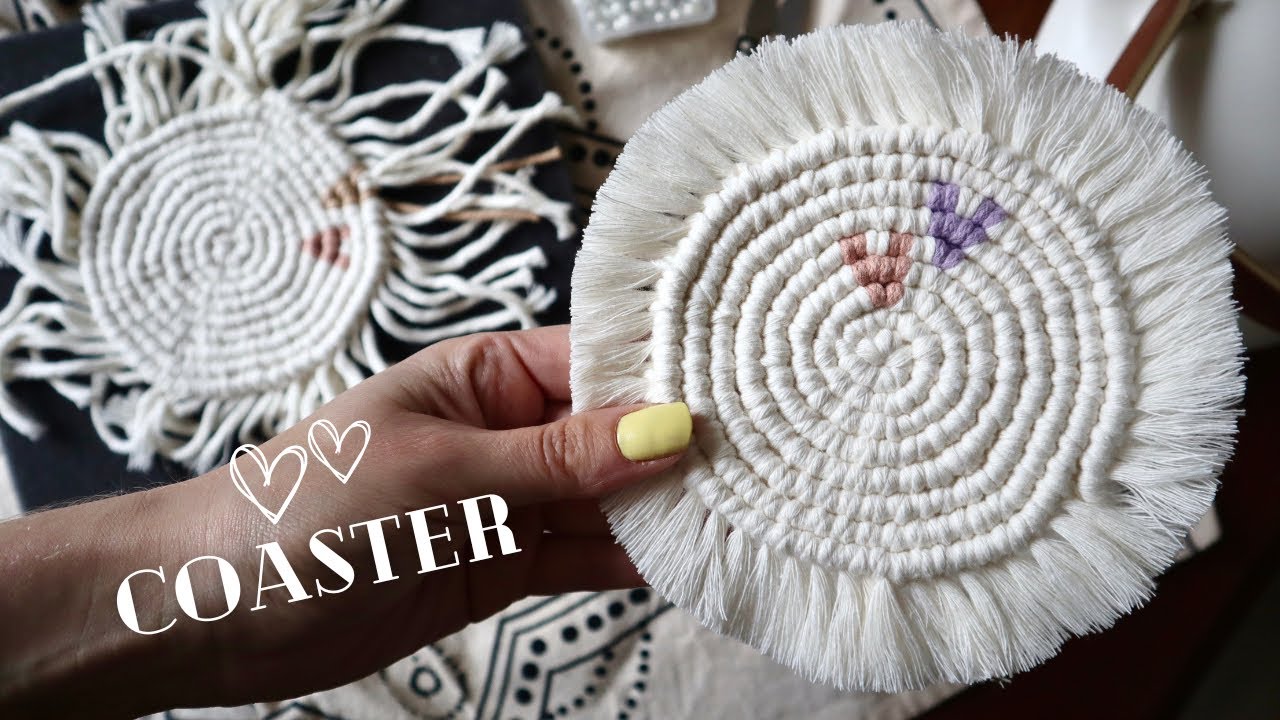 DIY Macrame Coaster, Macrame Round Coaster with 2 hearts Tutorial, Valentines Tutorial