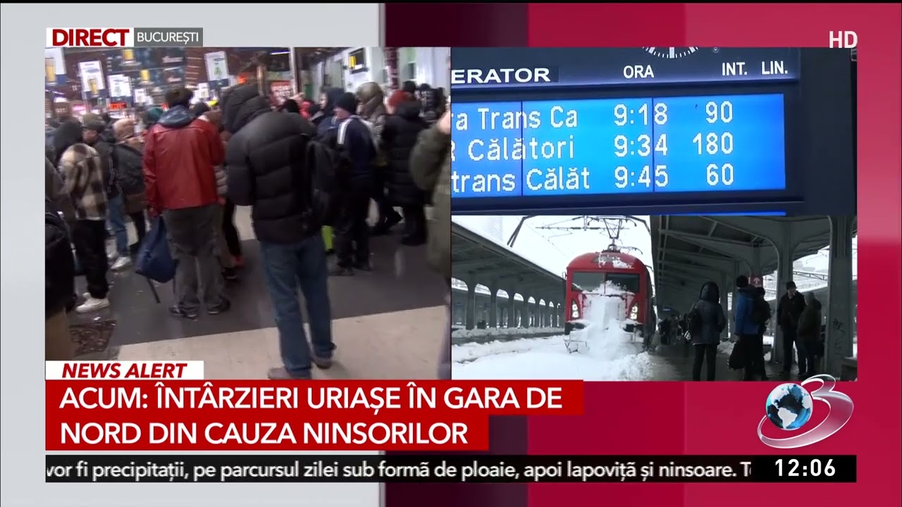 Trenuri întârziate și aglomerație în Gara de Nord, după ce a nins fără oprire în București
