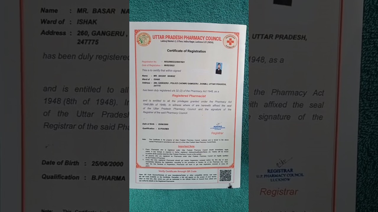 Certificate Of Registration #bpharma #dpharma #dpharma_bpharma_mpharma #doctors