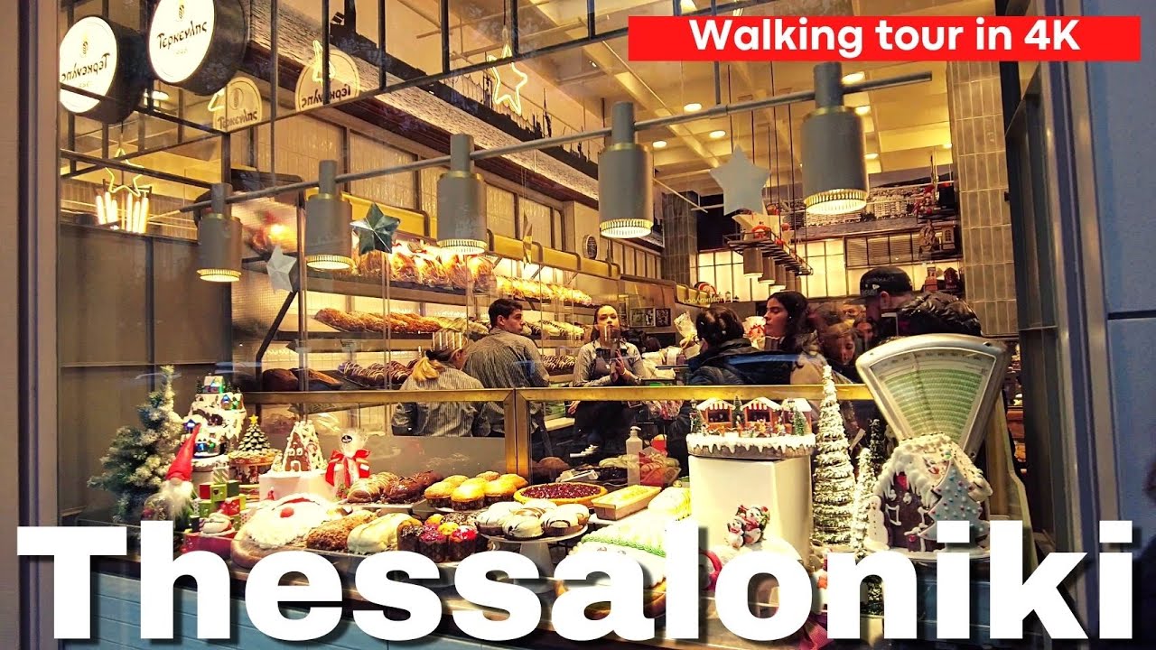 Terkenlis is 🇬🇷Thessaloniki classic. Amazing Christmas time in Greece - walking tour in 4K.