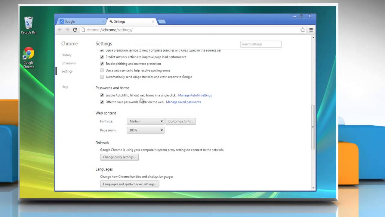 Google&trade; Chrome: How to enable or disable Autofill in Windows&reg; Vista