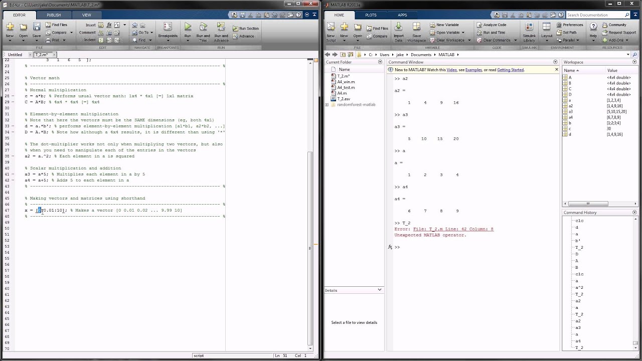 MATLAB Tutorial 2 - Creating Matrices and Matrix Math