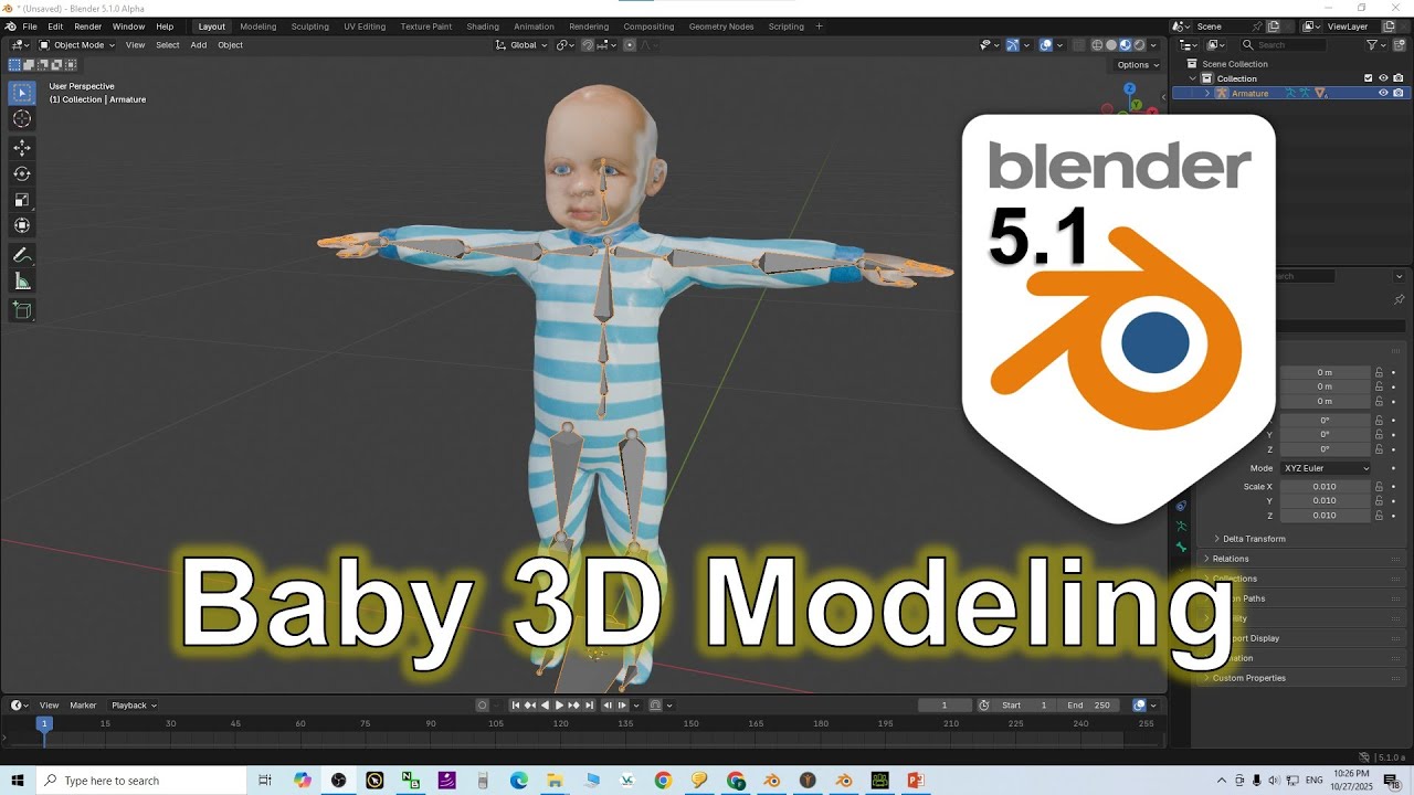 3D-моделирование младенцев в Blender 5.1 | Учебное пособие #blender #baby #3dmodeling #makehuman ...