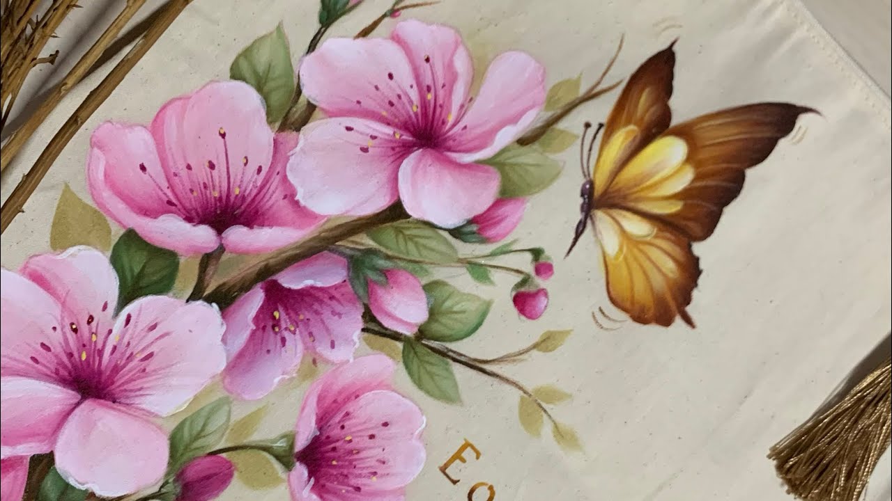 Flor de cerejeira Pintura em tecido parte 2