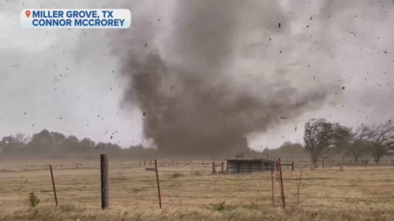 Tornado Kicks Up Debris in Miller Grove, Texas
