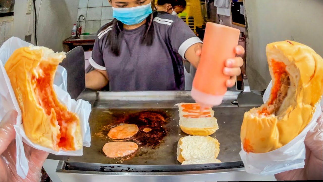 USD0.70 Burger Buy 1 Take 1 only｜Cheapest Burger in Philippine｜Filipino Street Food【GreenRiceBall】