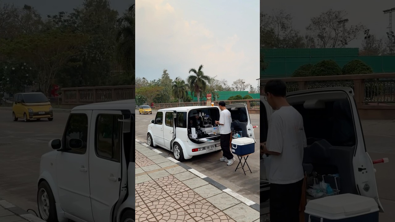 Barista with Minimalist Mobile Café! 🚙☕ Transforming Nissan Cube into Mini Coffee Shop Thai Street