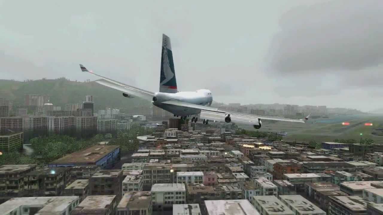 DANGEROUS AND SCARY APPROACH AND LANDING AT KAI TAK Hong Kong!!!! Cathay Pacific Boeing 747-400