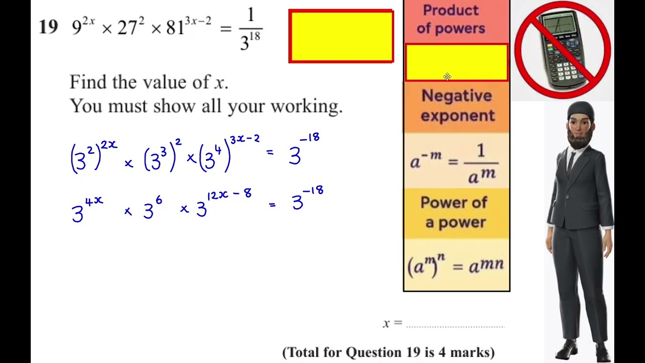 2025 Nov H P1 Q19) Fractional + Negative Indices Equation