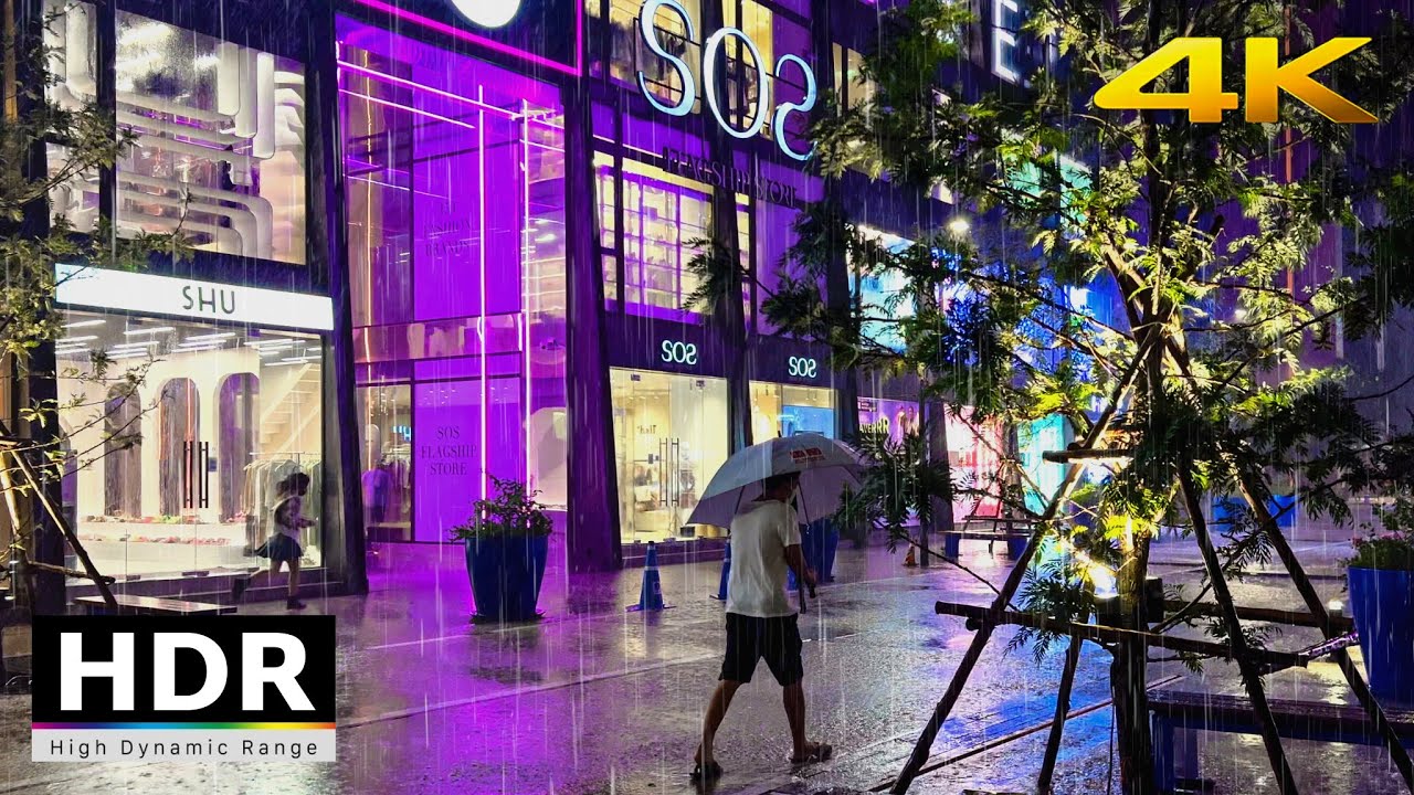 4K HDR // Night Heavy Rain in Siam Square Bangkok 2022 | Thailand #ASMR