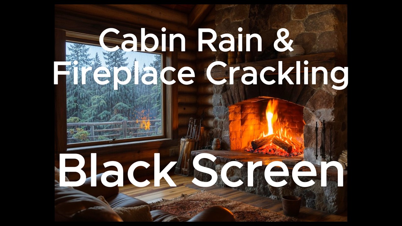 Cabin Rain & Fireplace Crackling for Sleep – 10 Hours (No Thunder, Black Screen)