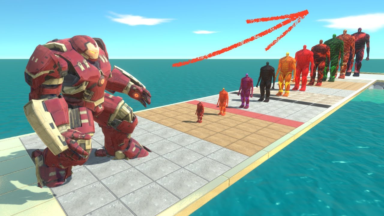 Hulkbuster Team vs 10 Levels of Colourful Colossal Titan - Animal Revolt Battle Simulator