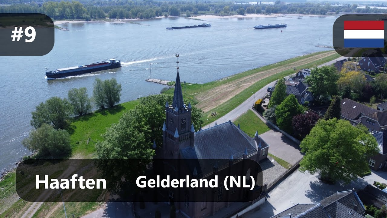 Flight above Betuwe village Haaften and Waal river - Gelderland (NL)