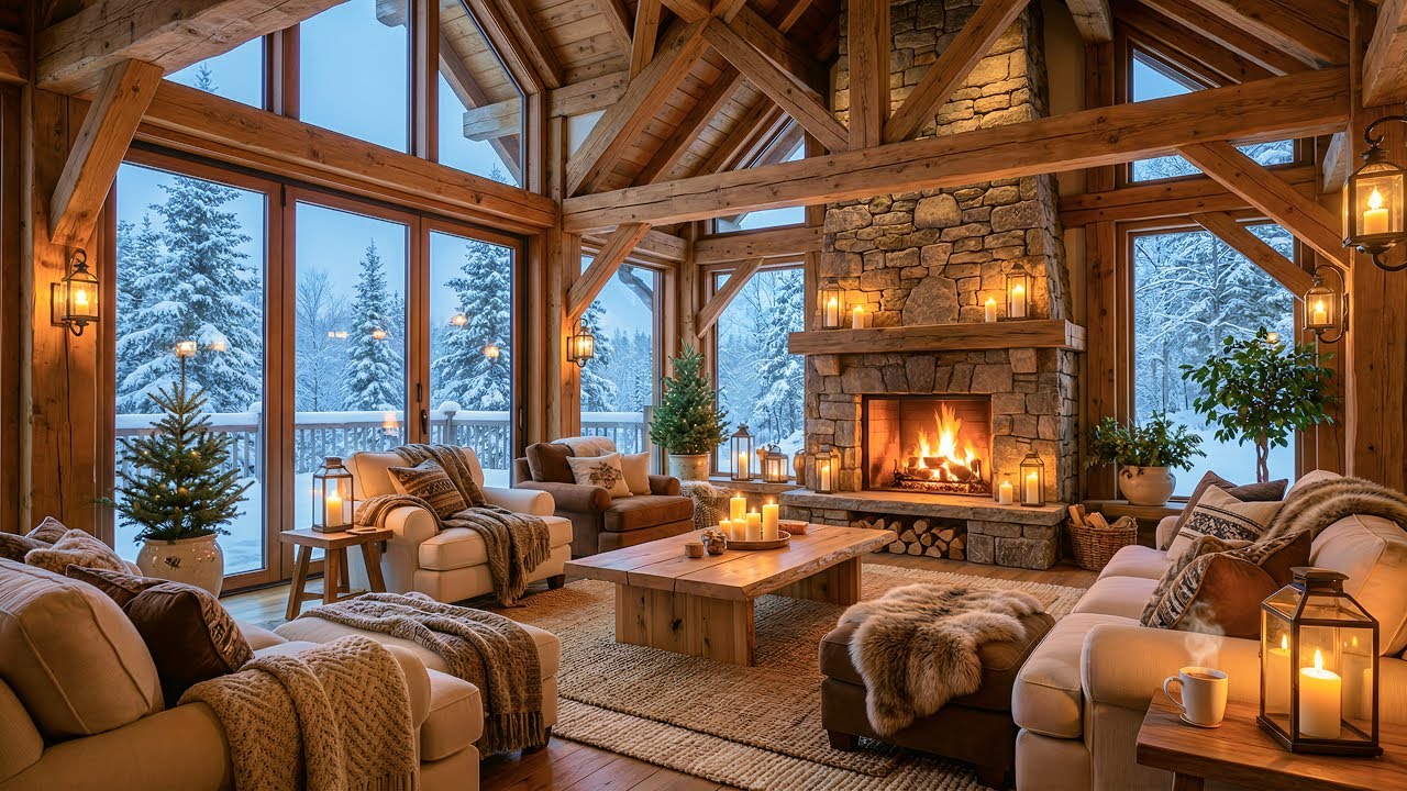 Winter Cabin Fireplace Ambience ❄️ Smooth Jazz Background for Relaxing Evenings