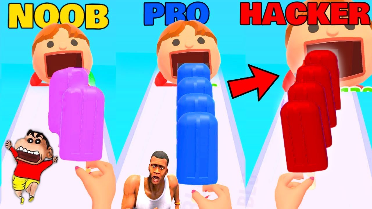 SHINCHAN and CHOP Built ICE CREAM FACTORY in POPSICLE STACK 3D | Noob vs Pro vs Hacker Game