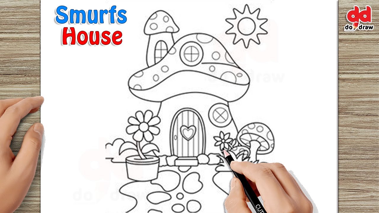 How to draw Mushroom House Cute Smurfs House #drawing #tutorial