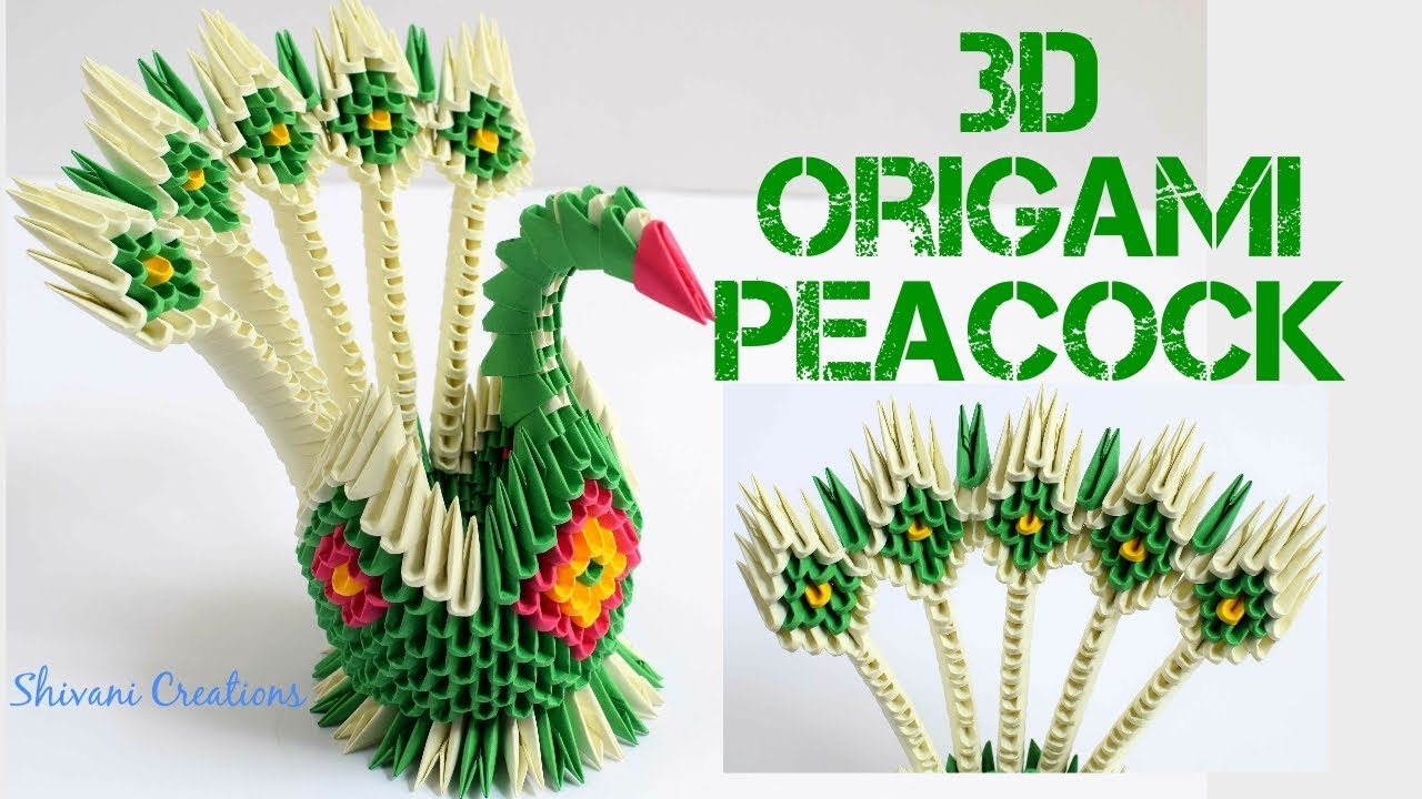 3D Origami Peacock/ How to make 5 Feather 3D Origami Peacock