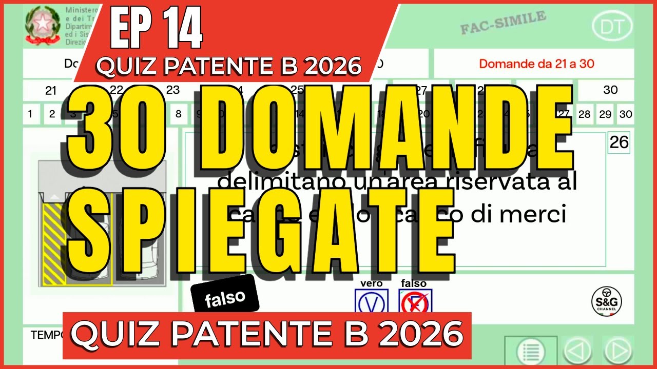 Ep 14 – Quiz Patente B 2026 – 30 Domande con Spiegazioni chiare