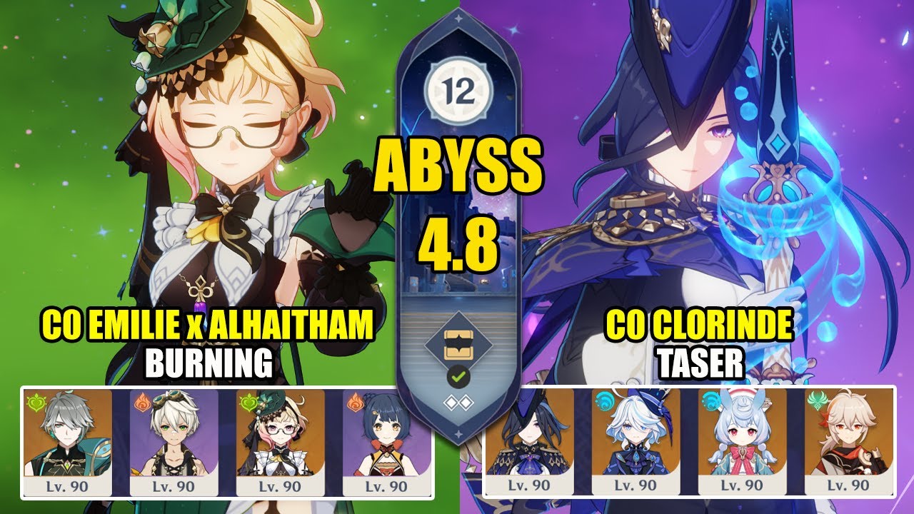 C0 Emilie Alhaitham Burning & C0 Clorinde Furina Taser | Spiral Abyss 4.8 | Genshin Impact 【原神】
