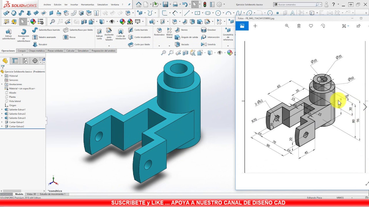 Tutorial Solidworks 2018, Ejercicios básico, croquizado y extruir saliente.