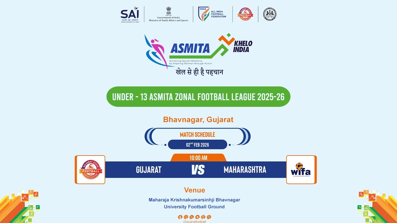 LIVE | GUJARAT VS MAHARASHTRA | UNDER-13 ASMITA ZONAL FOOTBALL LEAGUE 2025-26