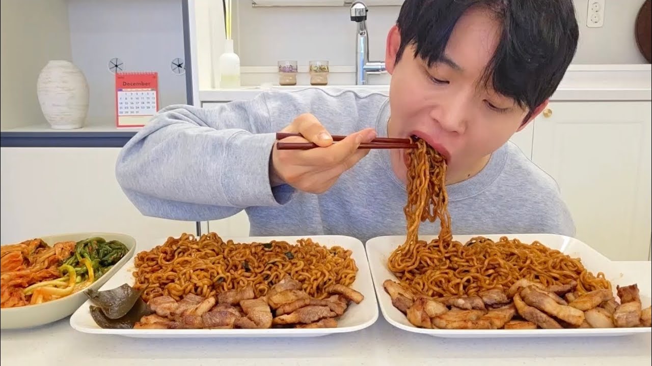 🔥짜파구리 + 삼겹살 600g🔥 파김치·김장김치까지 Mukbang