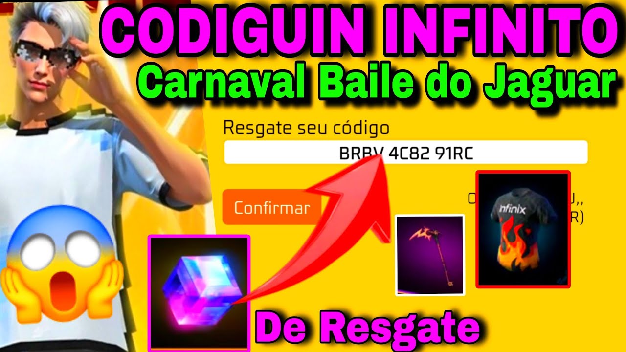 Codiguin 😱 PARA RESGATAR GRATIS NO FREE FIRE  EVENTO DE CARNAVAL Baile do Jaguar Codiguinho INFINIX