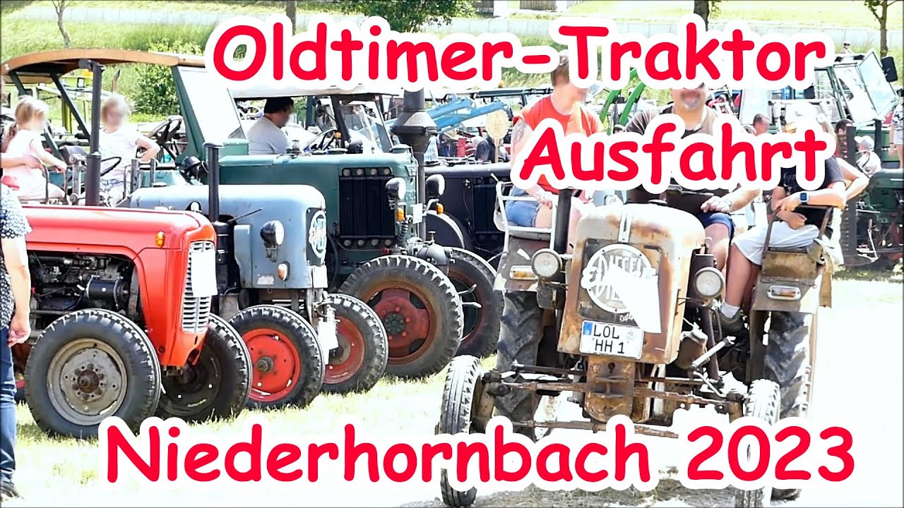 Traktor-Ausfahrt beim Oldtimer-Treffen Niederhornbach 2023, viele seltene Bulldog mit Sound!