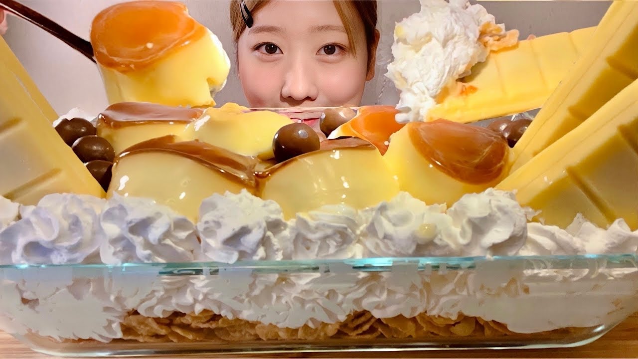 ASMR Пудинг-парфе【русские субтитры】【Mukbang/ Eating Sounds】
