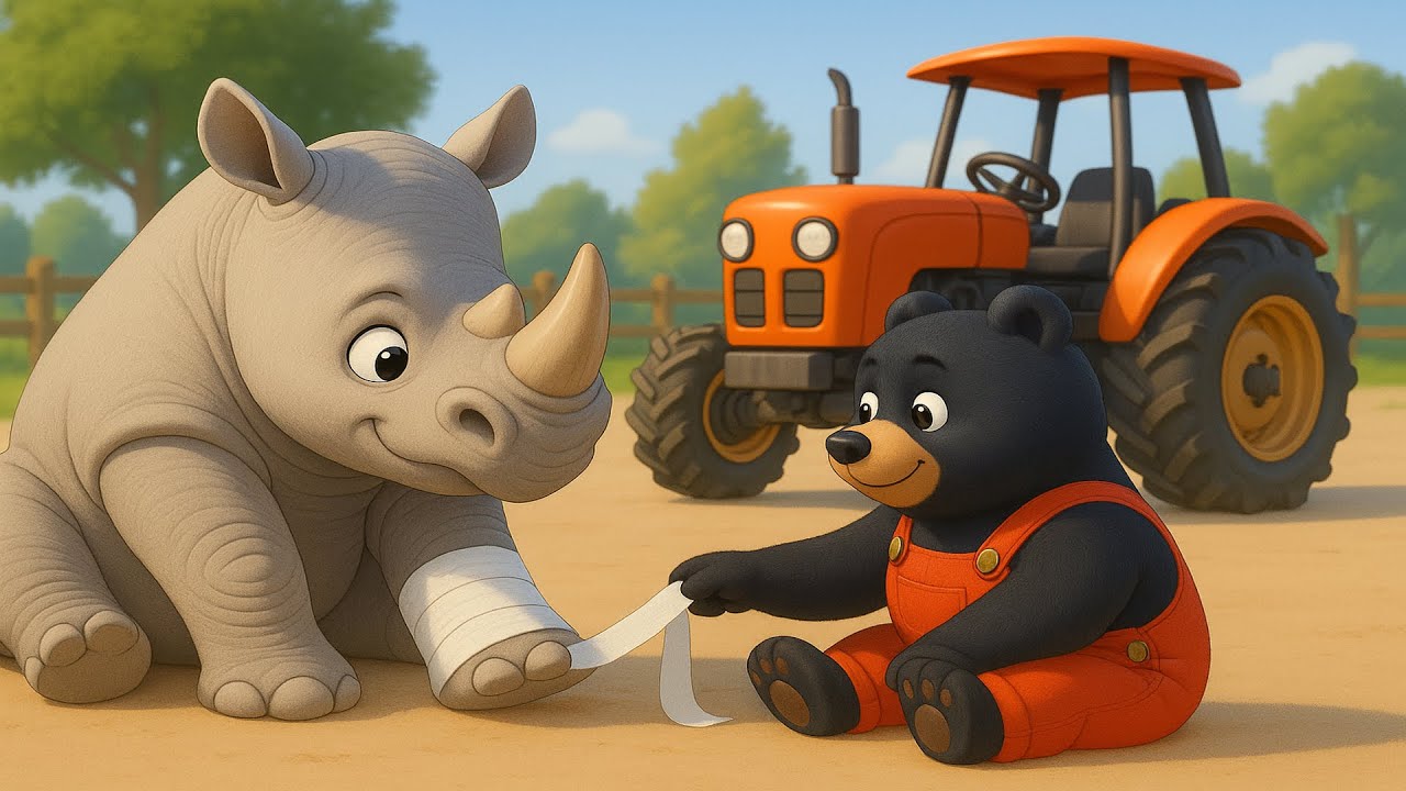 Oh No! Rhinoceros Hurt &ndash; Kind Bear Farmer to the Rescue 🚜🐻 | Vehicles Farm Animated