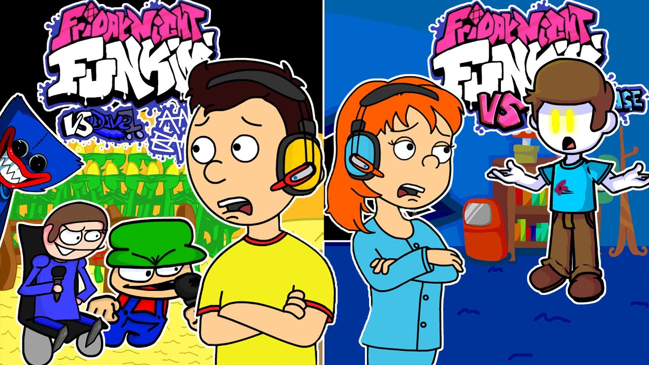 Caillou VS Dave, Bambi, and Huggy Wuggy & Rosie VS Nonsense | Friday Night Funkin Mods