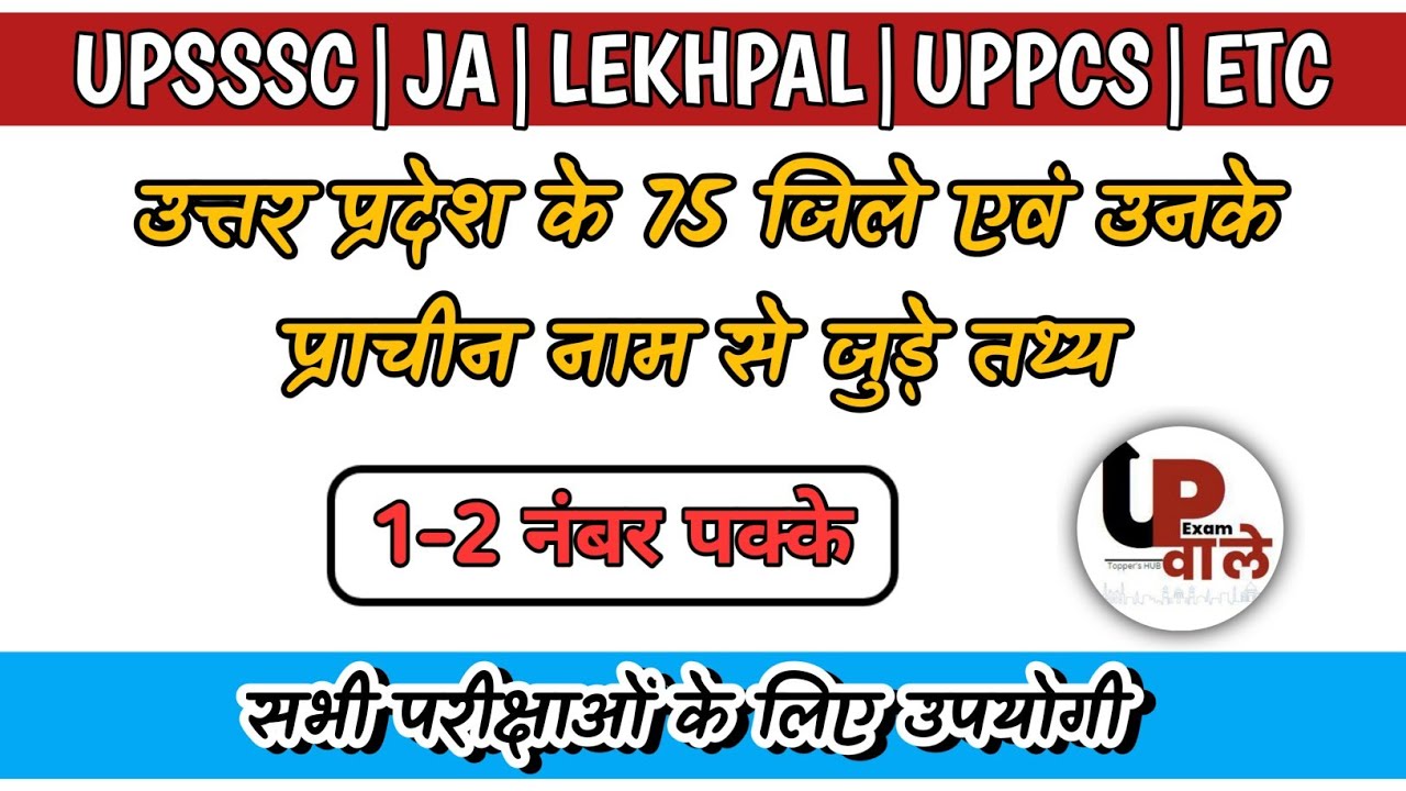 उत्तर प्रदेश के 75 जिले और उनके प्राचीन नाम | UP GK for UPSSSC, Lekhpal, UPPCS 2026